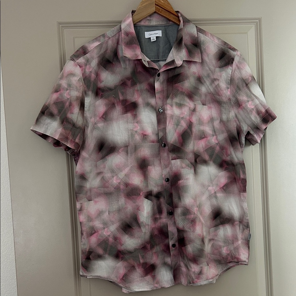 Calvin Klein Men's Casual Pink and Black Shirt